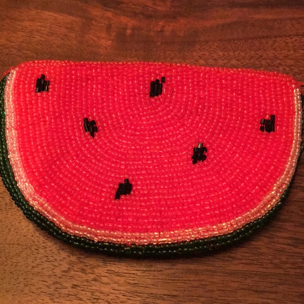 Adorable Beaded Watermelon Zippered Change Purse